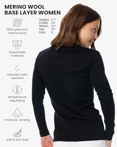 Image of Merino Wool Base Layer Women - 100% Merino Wool Shirt Women Thermal Underwear Long Sleeve T-Shirt for Hiking