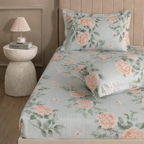 Image of Home Elegance from House of Mytrident | Linen Feel Bed Sheet for Double Bed King Size with Two Pillow Covers | Ultrasoft | Floral 274cm x 250cm | myTrident - Olive Coral
