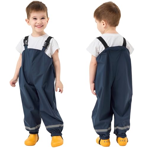 Fewlby Waterproof Trousers Kids Rain Trousers Waterproof Bib Overalls Boys Girls Rain Dungarees Wind and Waterproof Mud Pants Toddler Outdoor Rainwear with Reflective Strips, 5-6 Years