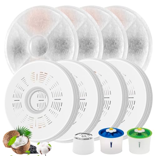 Rigidstone Filtros de Fuente de Agua para Gatos, 8 Piezas Filtros de Fuente para Gatos, Fuente para Gatos para Fuente dispensadora de Agua para Mascotas 3L Flower, Carbón Activado de Algodón & Resina