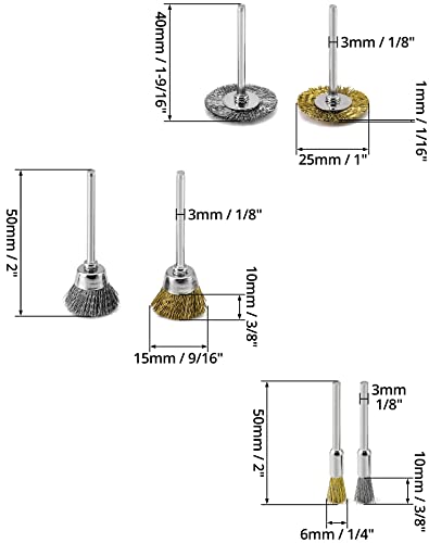 QWORK® 36 Stück Drahtbürste, Messingbürsten Stahldraht Bürste für Reinigungs- und Schleifarbeiten, Kompatibel mit 1/8(3 mm) Griff Dremel Rotationswerkzeug