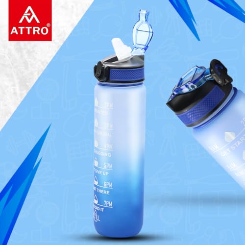 Image of ATTRO Prime Motivational Water Bottle-Set of 3-Dark Blue /Sky Blue-1L