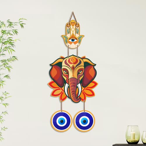 Image of Artvibes Ganpati Bappa Evil Eye Wall Hanging for Main Door Entrance Decor | Vastu Nazar Raksha Hanging for Home Office Temple | Positive Energy Lucky Charm Decorative Gift Item (WH 8559N)