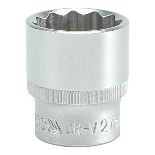 Image of Yato YT-1289 Bihexagonal Socket 27mm, Length 42mm for 1 /2 Inch Drive Wrench Set | DIN3121 CrV Chromium Satin Plated Steel | Mechanical and Industrial Tool Box