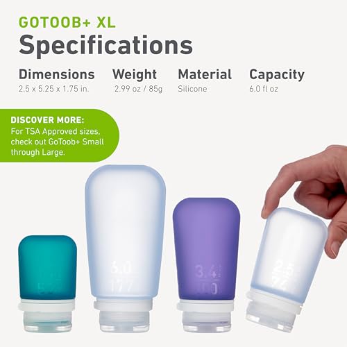 Image of humangear GoToob+ (XL) | Refillable Silicone Travel Bottle | Locking Lid | Food-Safe Material | Clear, XL (6 fl.oz.; 177ml)