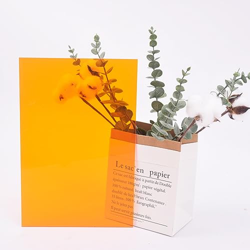 Image of 6 PCS Orange Transparent Cast Acrylic Sheets 8 inch x 12 inch x 0.118 inch, Plexiglass Plastic Sheet for Laser Cutting, Engraving Signs, DIY Projects.