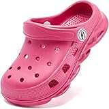 HOBIBEAR Girls Classic Graphic Toddler Garden Clogs Slip on Water Shoes (Electric Pink-Size 2 Infant)