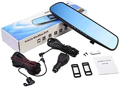 Netvision Vehicle Blackbox DVR and included accessories laid out next to its box.