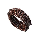COLORFUL BLING Handmade Natural Wooden Beads Cuff Bracelet Woven Chunky Geometric Bangle for Women Summer Beach Boho Jewelry-four layer