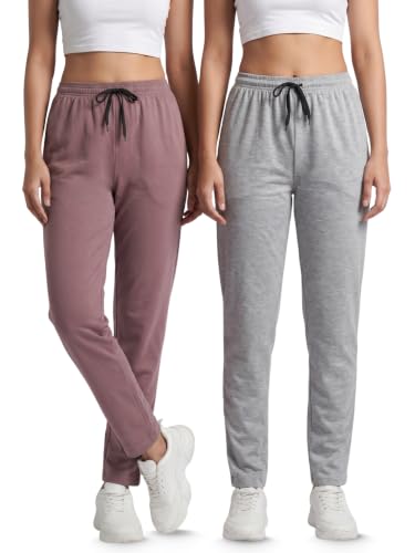 Image of Fflirtygo Cotton Solid Track Pant /Lounge Wear /Pocket Payjama �100% Export Quality Soft Cotton Night Wear /Pocket Pyjama for Women Combo Pack, Black & Blue Pyjama