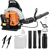 HTK Ultra-Lightweight Gas Powered Backpack Leaf Blower - Powerful 52CC, 2-Stroke Engine for High Efficiency Cleaning - 205MPH, 550CFM with Advanced Shock Absorbing & Cruise Control