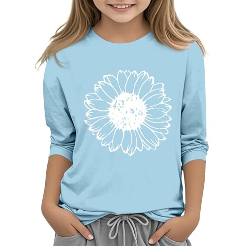 Girls 3/4 Sleeve Shirt Crewneck Summer Tops Floral Print T Shirts Summer Cute Tees Loose Sweatshirt