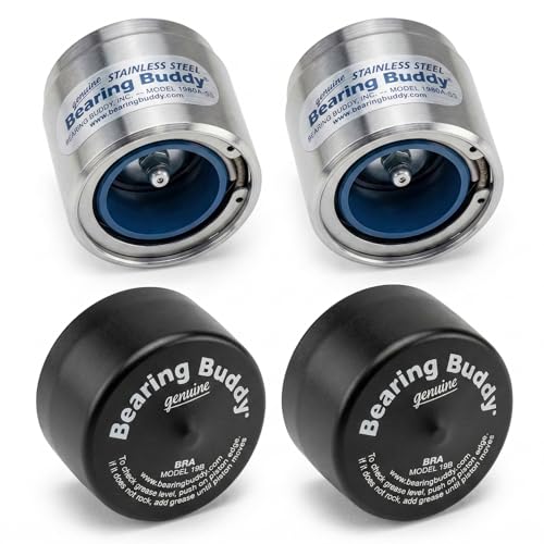 Bearing Buddy 1980A-SS - USA-Made Stainless Steel Bearing Protector w/ 19B Bra & Blue Grease Indicator - Trailer Hub Grease Cap Replacement for Boats, RVs, &...