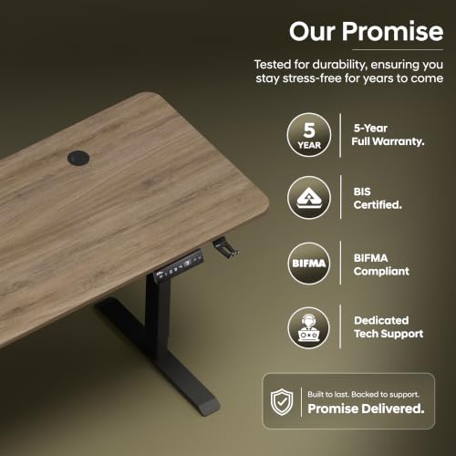 Image of V ONE Electric Standing Desk with 1-Piece Solid Top | Heavy Duty Height Adjustable Computer Desk | 3 Memory Preset | 5 Year Warranty | for Home Office (Claire Ork, 140 * 60 CM)