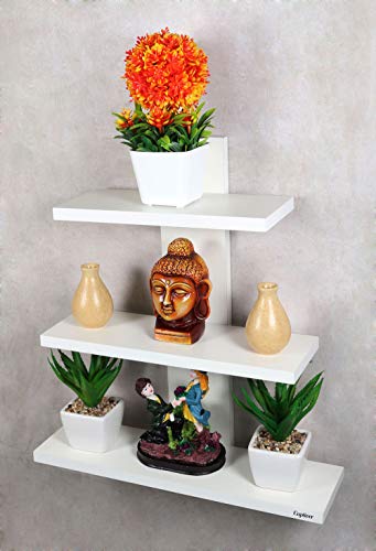 Image of Captiver Wooden Wall Mounted Decorative Shelf Racks Stand (Matte Finish White) II for Living Study Room Bathroom Kitchen Home Multipurpose Storage Bedroom Tv
