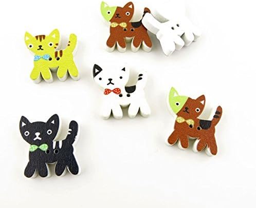 270 Pieces Sewing Clothing Buttons Sew On Wooden Wood Knopfe BB0503 Bowtie Cat Boutons Fasteners Notions Multi Pattern Cartoon Supplies Arts Crafts Accessories
