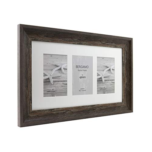 Kenro Bergamo Rustic Brown Wood Effect Picture Photo Frame for Single and Multiple Photographs (7x5 Triple)