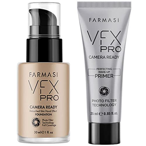 FARMASi Full Coverage Foundation 10 Makeup,(Natural Beige)30 mL Liquid Cream, Lightweight Long Lasting Coverage, Breathable Skin Moisturizer with Color True Matte Blending, Face Makeup, VFX PRO Camera-Ready Primer,Advanced Pore Minimizer for Dry,25 m