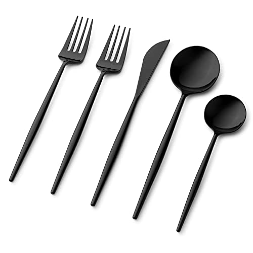 Nicole Fantini's 40 Pcs Elegant Black Cutlery Premium 8 Servings Plastic Flatware For Thanksgiving,Wedding, Birthday, Christmas & All Occasions & Parties:1PK, Wedding