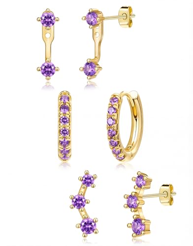 Gold Purple Earrings for Women Deep Purple February Birthstone Earrings Jewelry Gifts Jacket Stud Huggie Hoop Stack for Multiple Piercing