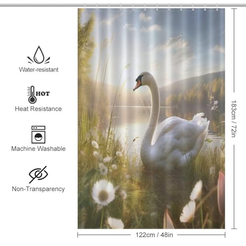 Rideau de douche cygne polyester imperméable lavable 122x183 cm salle d'eau - 4