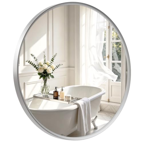 Laventis Round Bathroom Mirror 30 Inch Nickel Circle Mirror for Over Sink