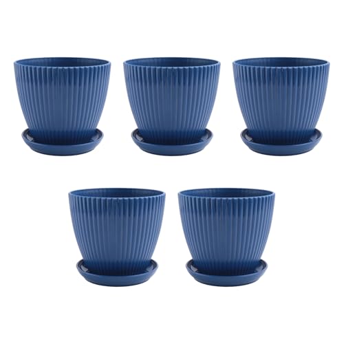 Kissmii Macetas de PláStico para Plantas, Paquete de 5 Macetas de 6 Pulgadas con Orificios de Drenaje y Platillos, para Interiores y Exteriores D