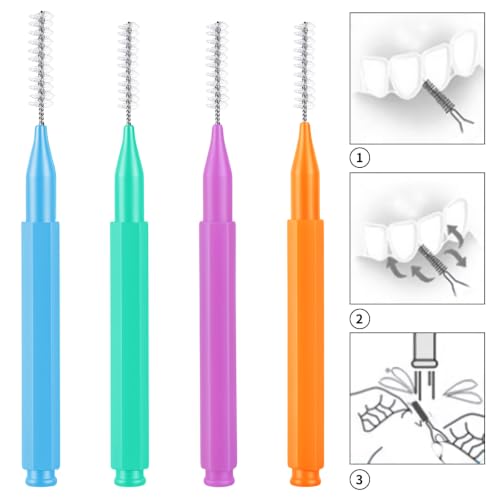 Image of 100 Pcs Interdental Brushes, 4 Sizes Braces Flossers for Cleaner Braces Brush Soft Dental Brushes Toothpicks Dental Floss Picks Dental for Braces Oral Cleaning(4 Colors)