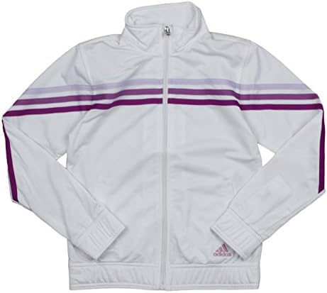 adidas Big Girls Pursuit Full Zip Striped Jacket (Large (14), White)