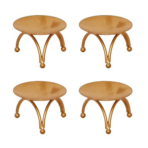 Image of Set of 4 Decorative Handcrafted Golden Metal Tea Light Candle Holder Stand - Elegant Home Decor, and Thoughtful Gift for Diwali, Christmas, Festive Celebrations - Perfect for Home, Parties, Weddings