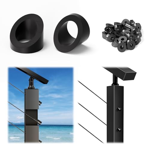 Image of 20 Pack 0.35 inch ID T316 Angle Washers Max for 5 /16 inch Cable Railing Hardware, Marine Grade Stainless Steel 33 Angle Beveled Washers for Stair Deck Metal Wood Aluminum End Posts, Black