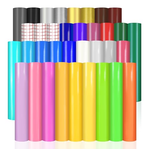 35 Pack Permanent Adhesive Vinyl Bundle: Permanent Vinyl for Cricut 12 × 12 Self Adhesive Vinyl Sheets Include 3 Transfer Tape for Most Cutting Machines Party Decoration DIY Stickers Home Decals