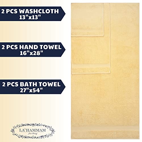 La Hammam 6 Piece Towel Set - 2 Bath Towels, 2 Hand Towels, 2 Washcloths For Bathroom, College Dorm, Kitchen, Shower, Pool, Hotel, Gym & Spa | Soft & Absorbent Turkish Cotton Towel Sets - Yellow #TOP4
