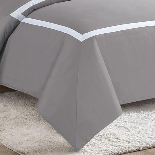 Majestic Giftware Madison Linen 4 Pcs 48" Twin Size Bedding Set (BL1-48T-3-4pcs) Province Hotel Collection-Taupe-White Tape 400 TC Cotton Sateen | 1 Fitted Sheet, 1 Duvet, 2 Pillowcases