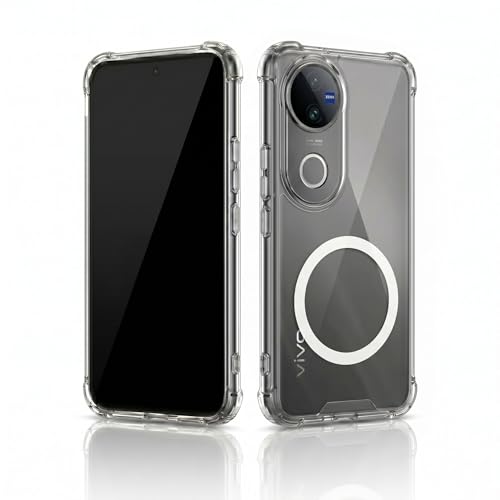 Image of amazon basics Crystal Clear Magnetic Case for Vivo V50 5G | Compatible with MagSafe Accessories | Air-Guard Corners | Shockproof TPU + Hard PC Back | Slim Transparent Protective Cover (Clear)
