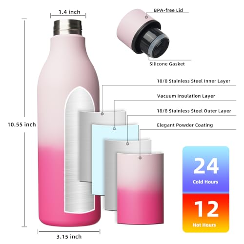 Image of BJPKPK Insulated Water Bottles, 25 oz Stainless Steel Metal Water Bottle with Strap, BPA Free Leak Proof Jugs, Mugs, Flasks, Reusable Thermal Flasks for Sports & Travel, Cherry