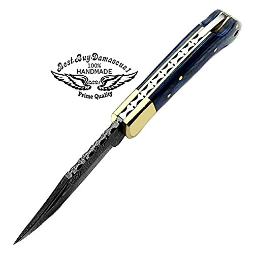 Best.buy.damascus1 Pocket Knife 6.5" Knife Blue Wood Folding Knife Damascus Pocket Knife 3Pcs Knife Set, Pocket Knife For Men Knife Sharpeners Pocket Knives Premium Quality Hunting Gear Gifts For Men #TOP4