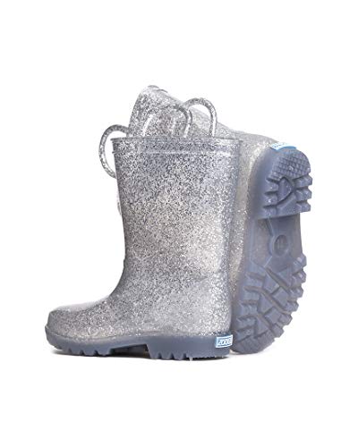ZOOGS Kids Glitter Rain Boots for Girls and Toddlers Silver, 1 Little Kid