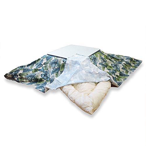 こたつ上掛けカバー 大判長方形 ハワイアンリーフグリーン 215×255cm マルチカバー 綿100% リーフ 日本製 眠り姫