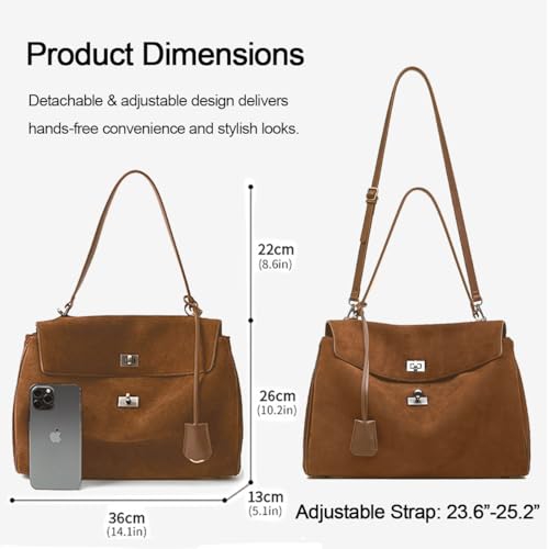 Bolsa tote de gamuza para mujer con cuero suave miniatura 6