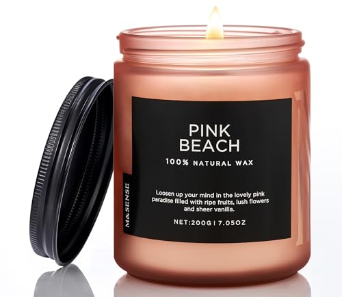 M&SENSE Pink Beach Jar Candle, 6.0oz Pineapple Coconut Scented Natural Soy Aromatherapy Candles for Home Scented, 40 Hour Burn Time, Home Decor for Women, Friends, Family, Colleagues, Couples