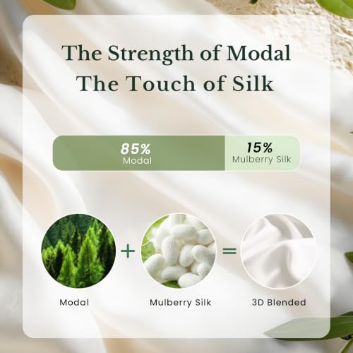 Image of THXSILK Silk Sheet Set 4 Pcs, King Size Sheet Set, Soft Breathable Cooling Bed Sheets with 1 Flat Sheet, 1 Fitted Sheet, 2 Pillowcases with Zipper Closure, White