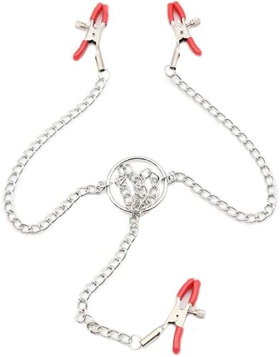 3-Head Nipple Clamps with Chain, Weight Chains Nipple Clips for Women Pleasure, Nipple Toys Non Piercing (Red)