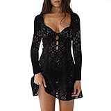 Lingerie for Women Long Sleeve Lace Babydolls Sexy Sweetheart Collar Hollow Out Swing Sleep Dress Nightgowns Chemise Black