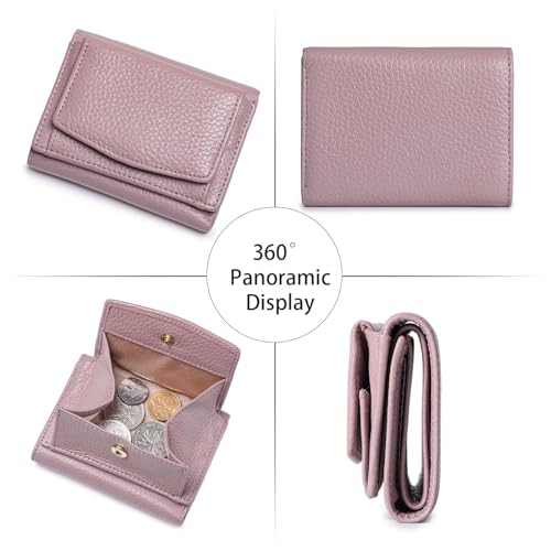 Image of Small Wallet Women Genuine Leather RFID Blocking Trifold Tiny Wallets with Snap Coin Pouch 7 Card Solts