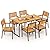 Tangkula 7 Piece Outdoor Dining Set for 6, Acacia Wood Rectangular Dining Table & 6 Armchairs w/Metal Frame, Umbrella Hole, Farmhouse Dining Furniture Set for Garden Porch Poolside Yard