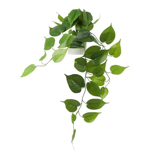 WucaFl Fake Pothos Hanging Plant Artificial Plastic Ivy Vines with White Pot Realistic Faux Greenery for Indoor Home Office Bathroom Shelf Cabinet Decoration