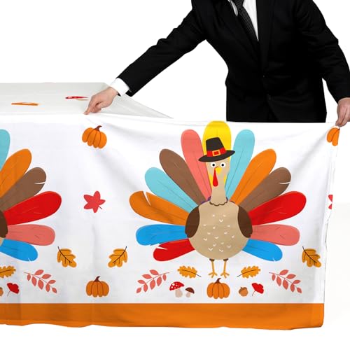 Image of Gatherfun Turkey Thanksgiving Party Supplies - 3 Pack Disposable Plastic Tablecloth, 54 inchx108 inch Table Cover Ideal for Autumn and Thanksgiving Party Decorations