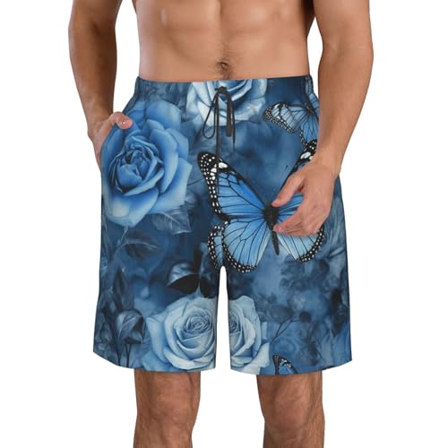 Men's Swim Trunks Blue Rose Quick Dry Board Shorts Mens Bathing Suit Beach Swimwear with Pockets
