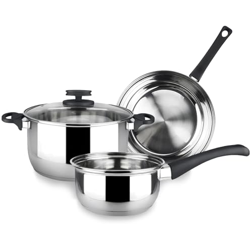 Magefesa Style - Batería de Cocina, Acero Inoxidable, 4 Piezas, Incluye Cacerola + Cazo + Sartén, Todo tipo de Cocinas, Induccion, Ecológica